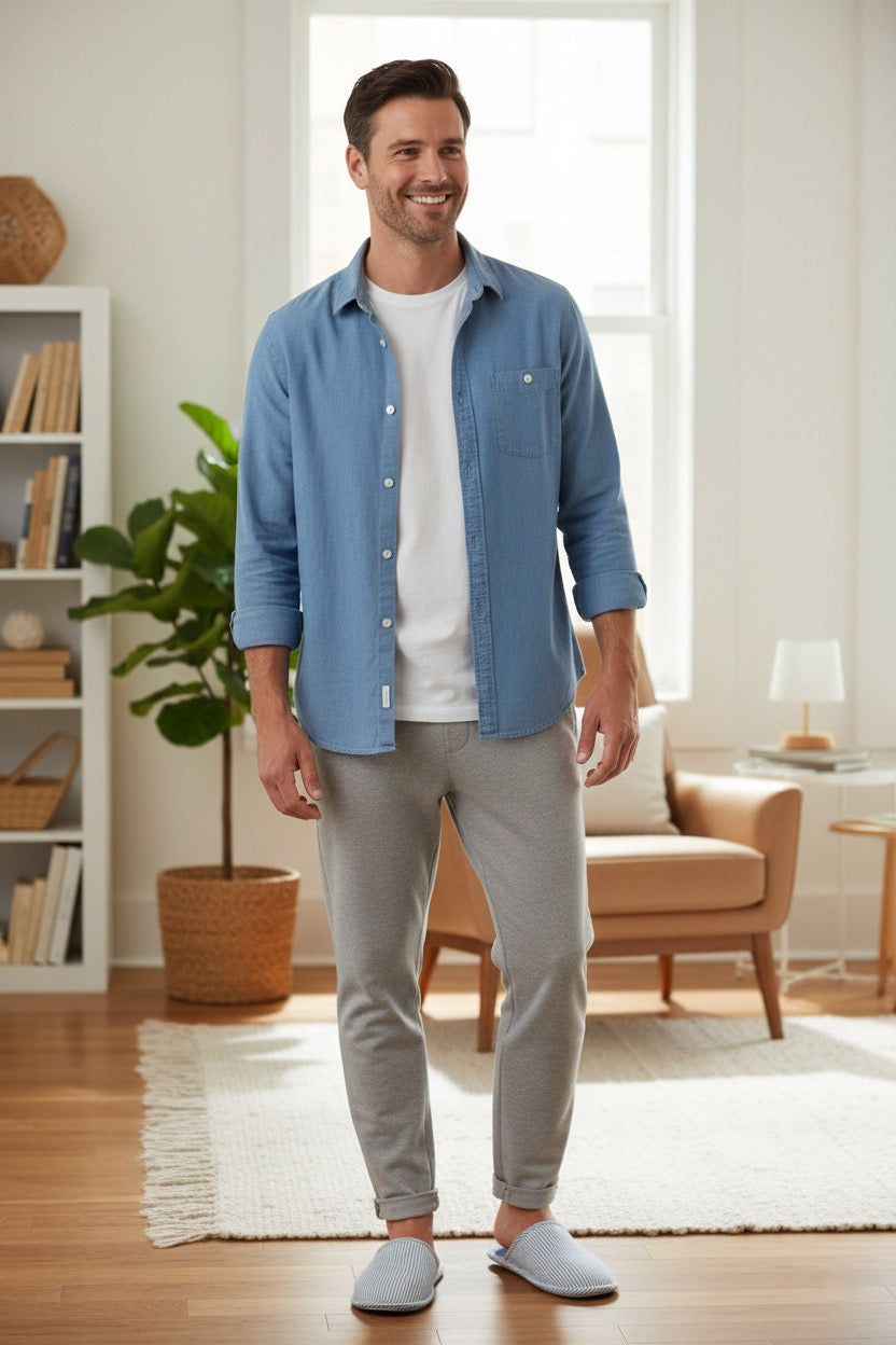 Chaussons pour la maison bleu clair Homme | Confortables & Antidérapants