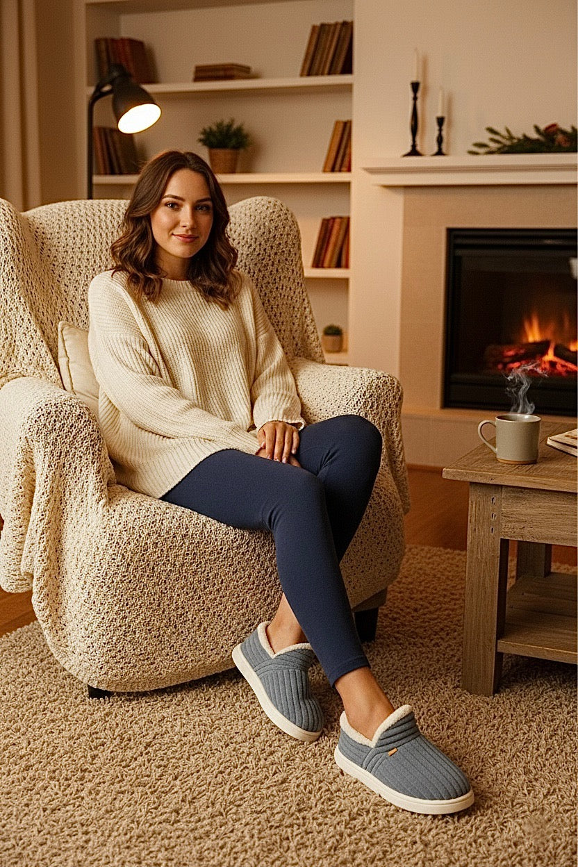 Bottes Pantoufles grises Hiver Femme | Doublure Douce & Antidérapante