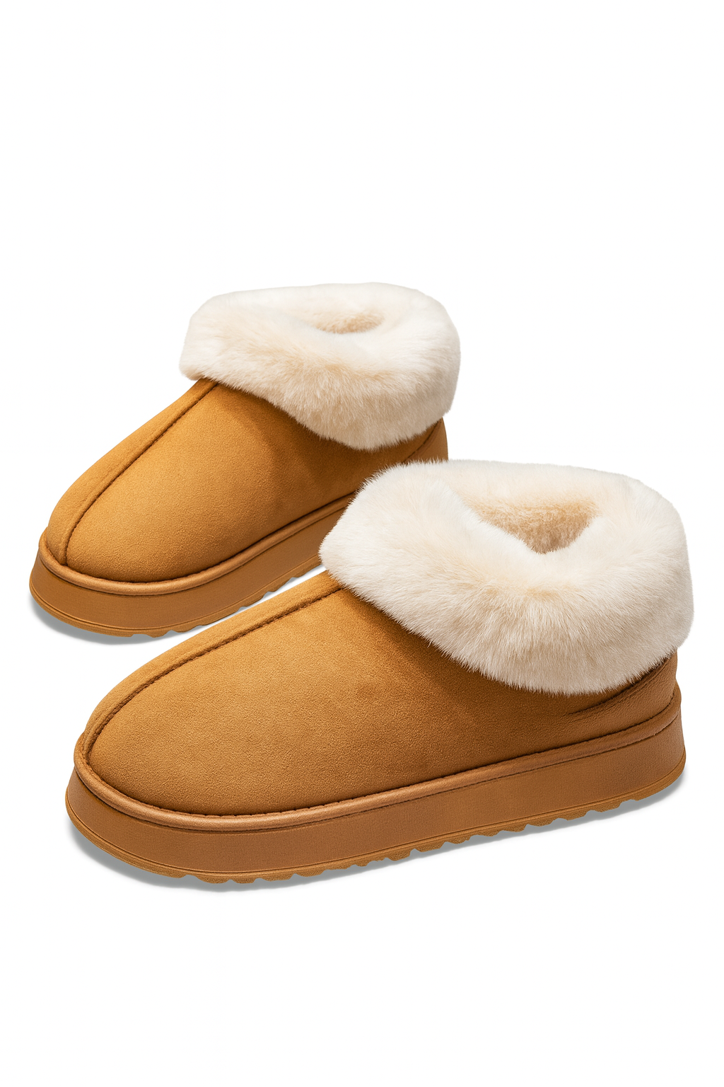 Bottines chaussons en velours marron clair Femme | Velours