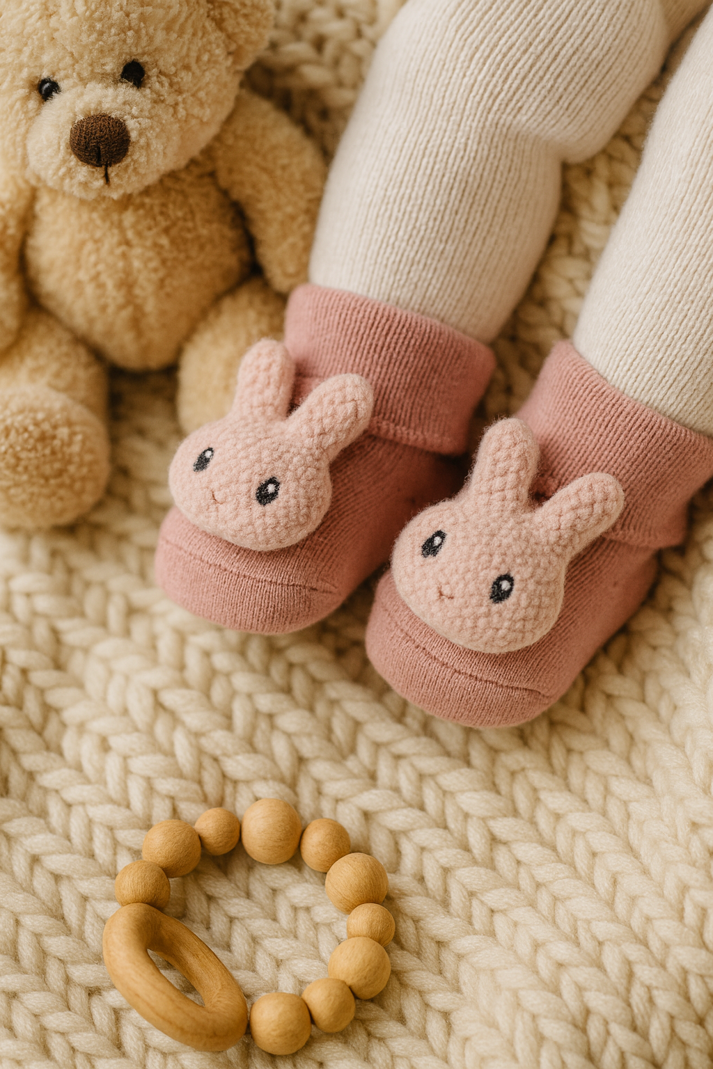 Chaussettes lapin rose bébé | légères & antidérapantes