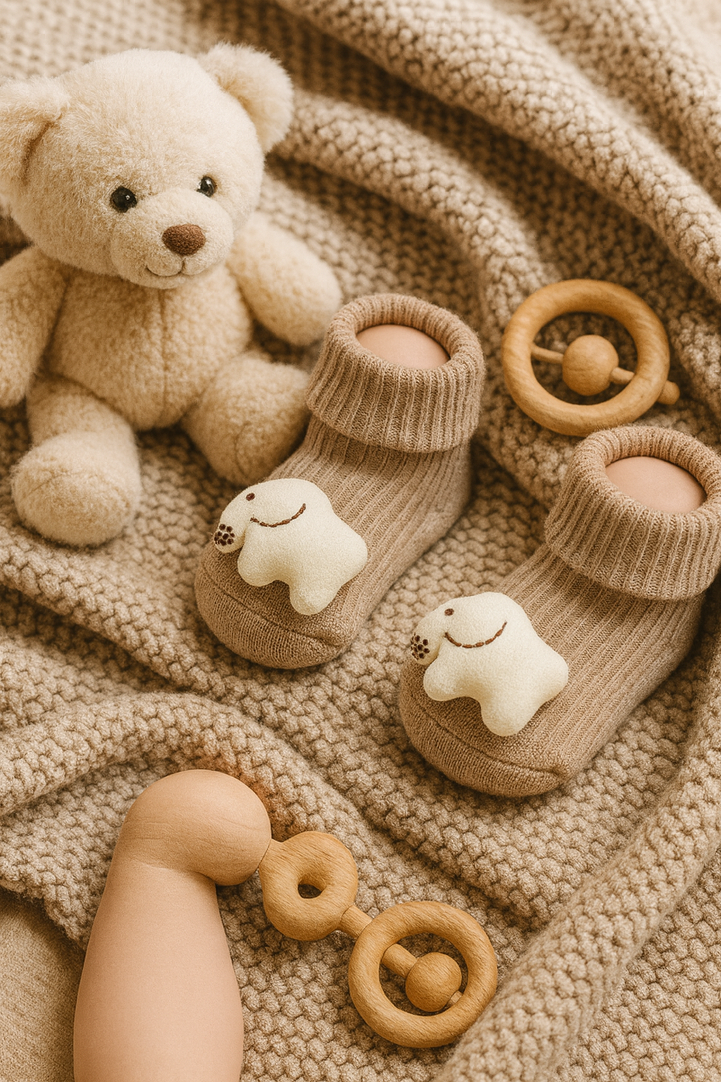 Chaussettes hautes bébé beige | légères & antidérapantes
