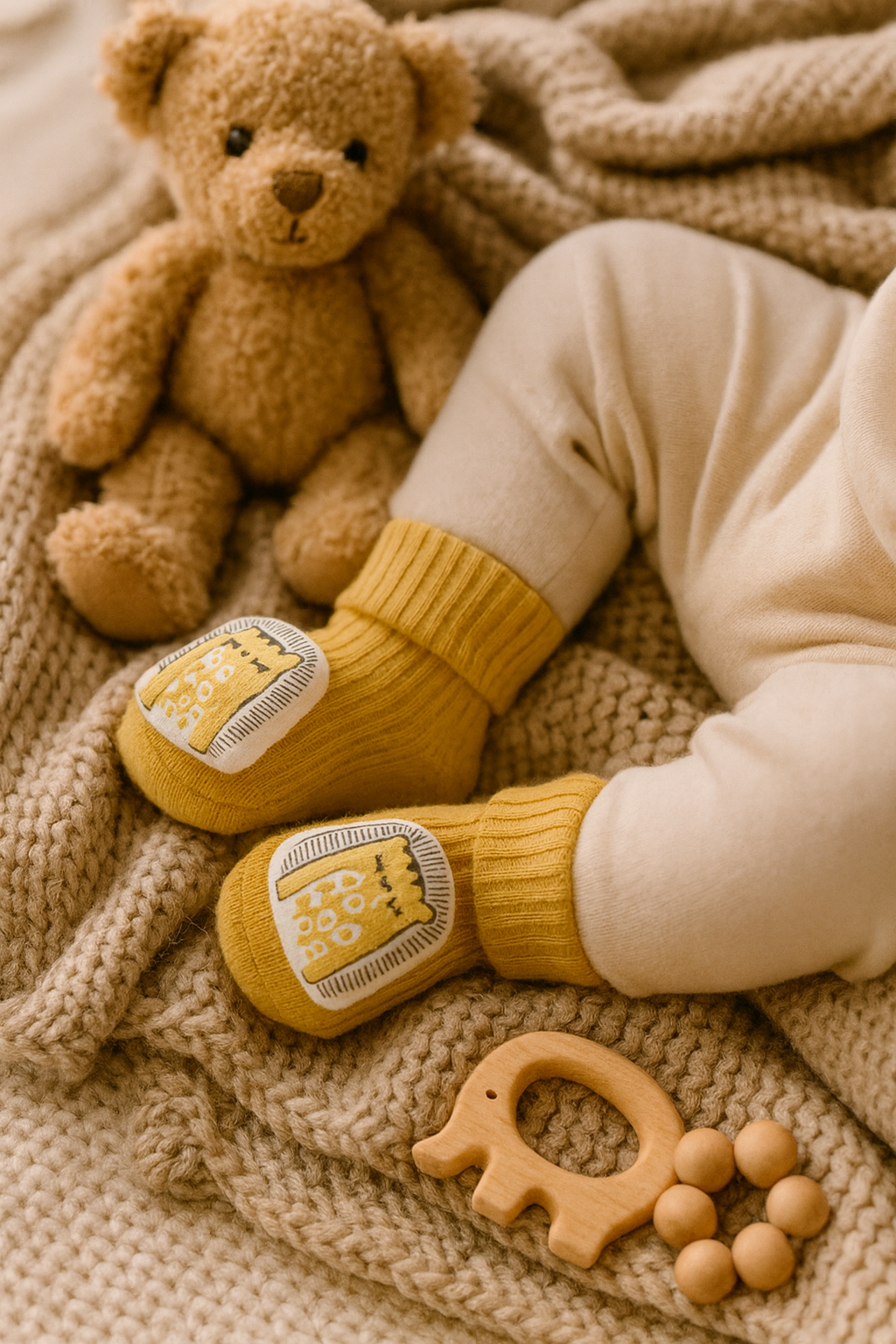 Chaussettes chaude bébé jaune | légères & antidérapantes