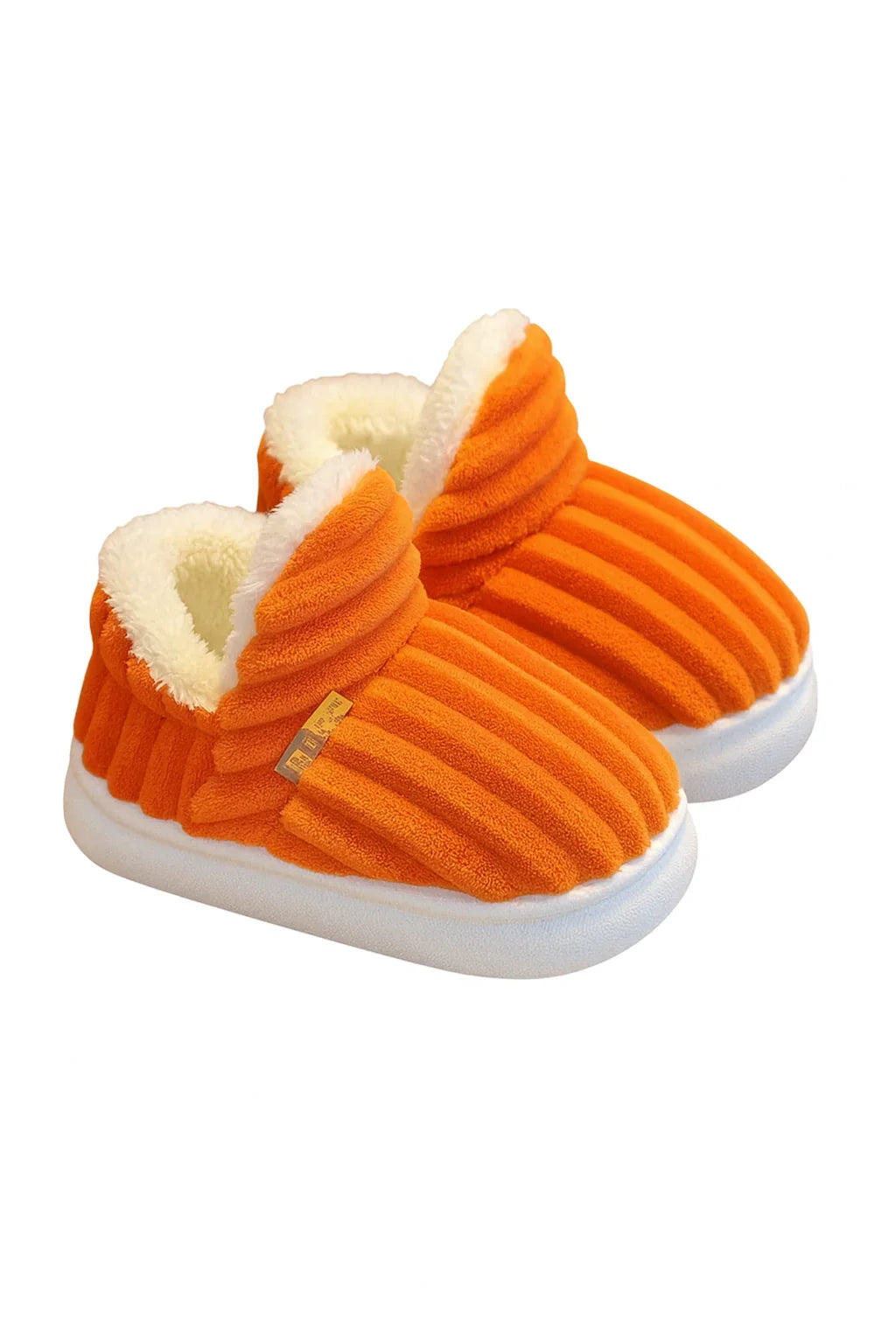 Chaussons bébé orange velours | Antidérapant & Semelle Souple