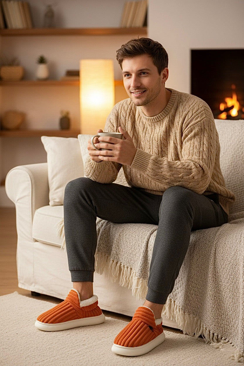 Chaussons bottes orange Homme | Confortables & Antidérapants