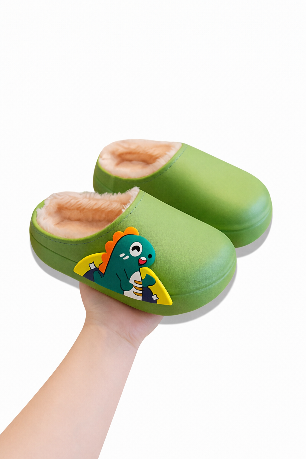 Chaussons fourrés chauds enfant vert | Confortables & Antidérapants