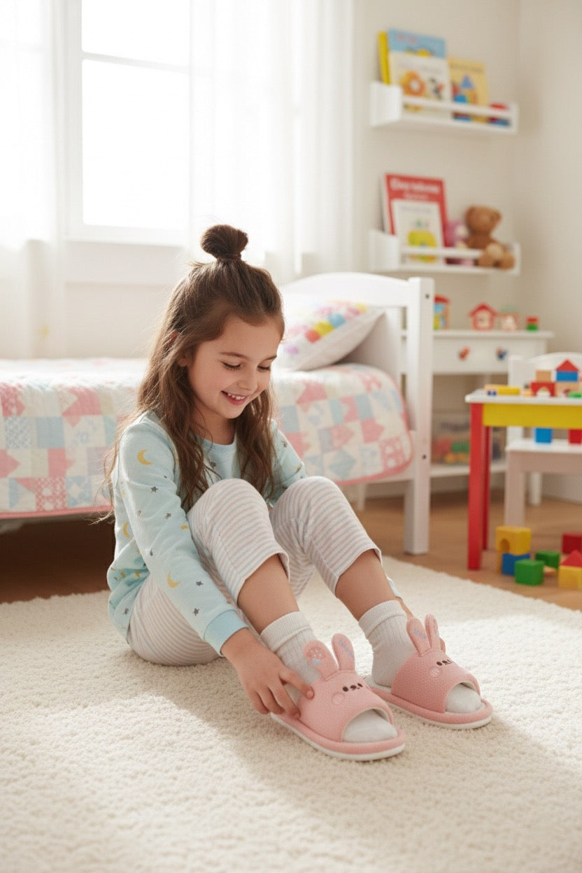 Chaussons lapin rose enfant  | Peluche, Semelle Souple