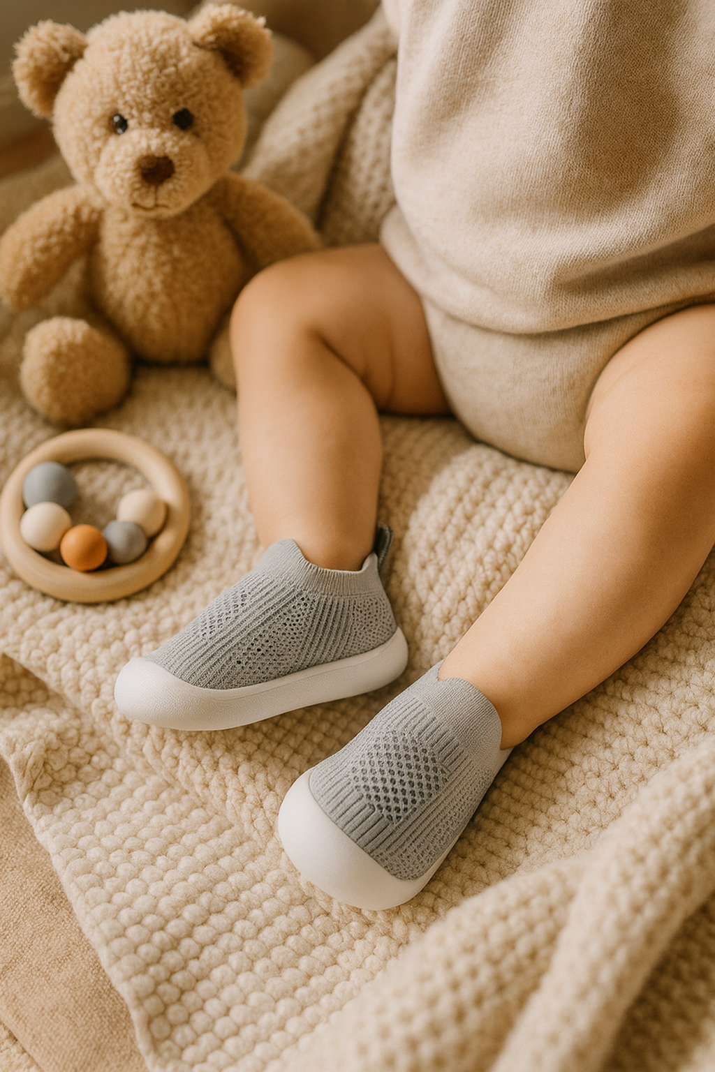 Chaussons bébé gris  | Semelle souple, légères & antidérapantes