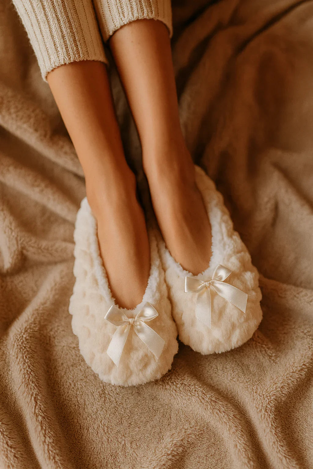 Chaussons ballerines femme avec nœud blanc| Semelle Souple