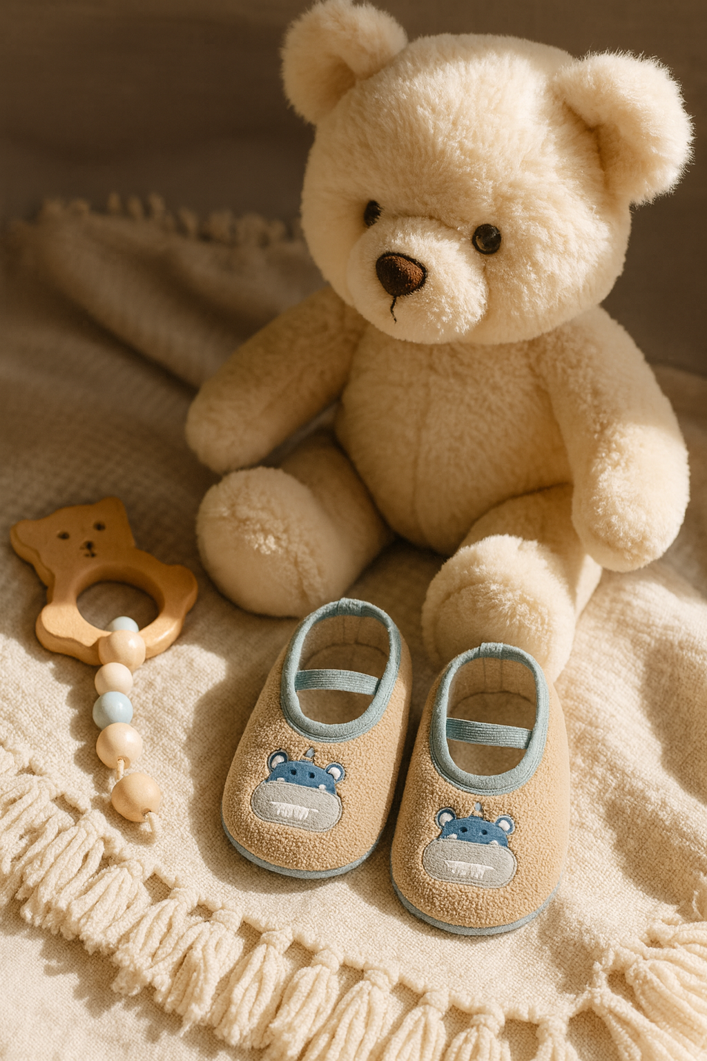 Chaussons bébé garçon beige naissance | Semelle Souple