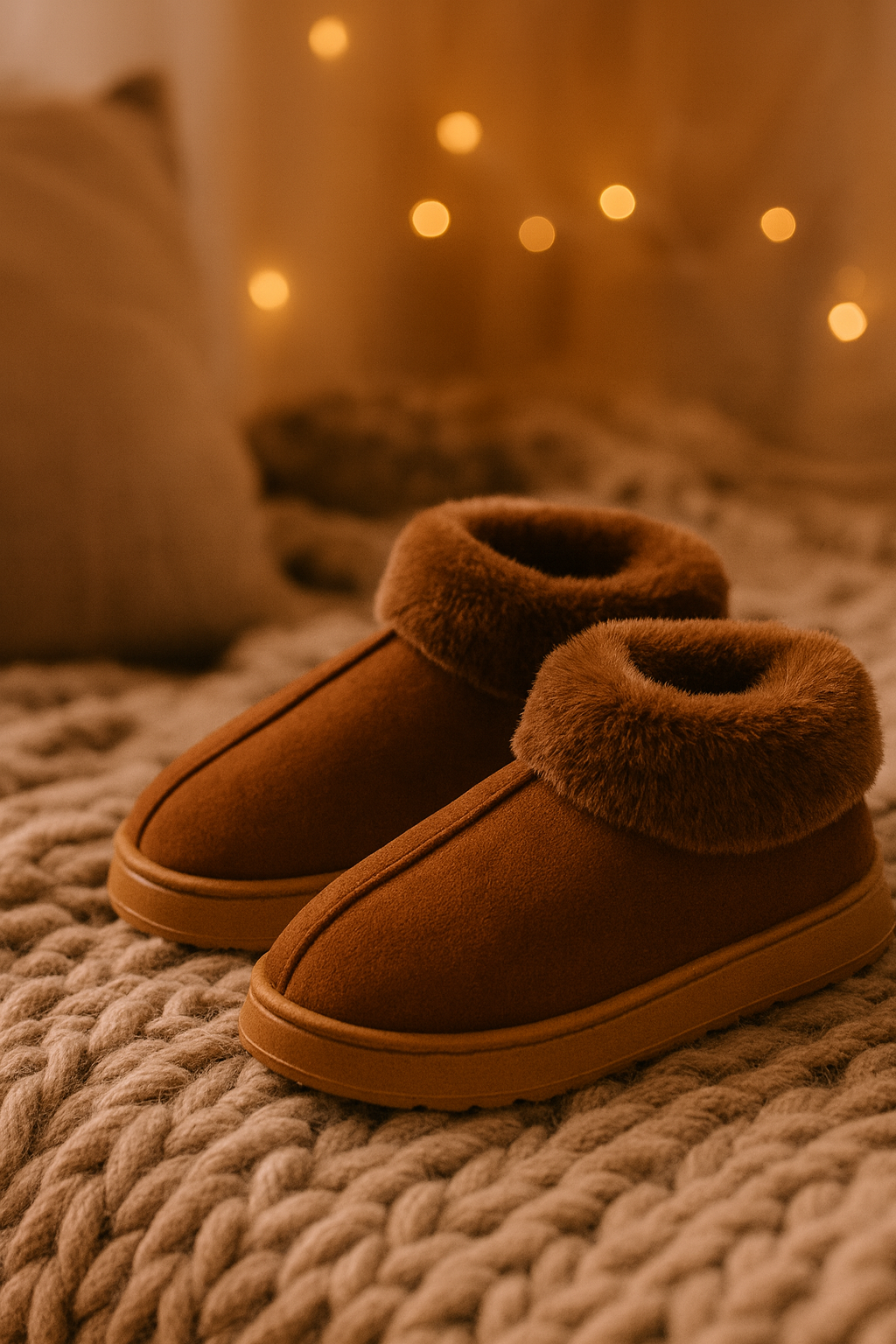 Chaussons bottines marron fourrés Femme | Fourrés