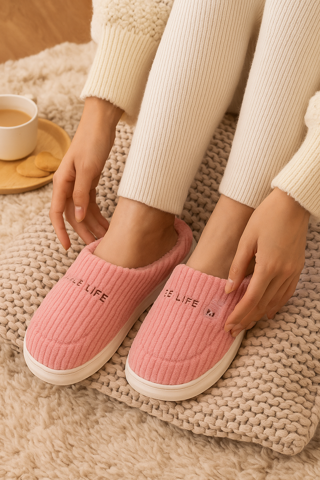 Chaussons femmes rose plateforme
