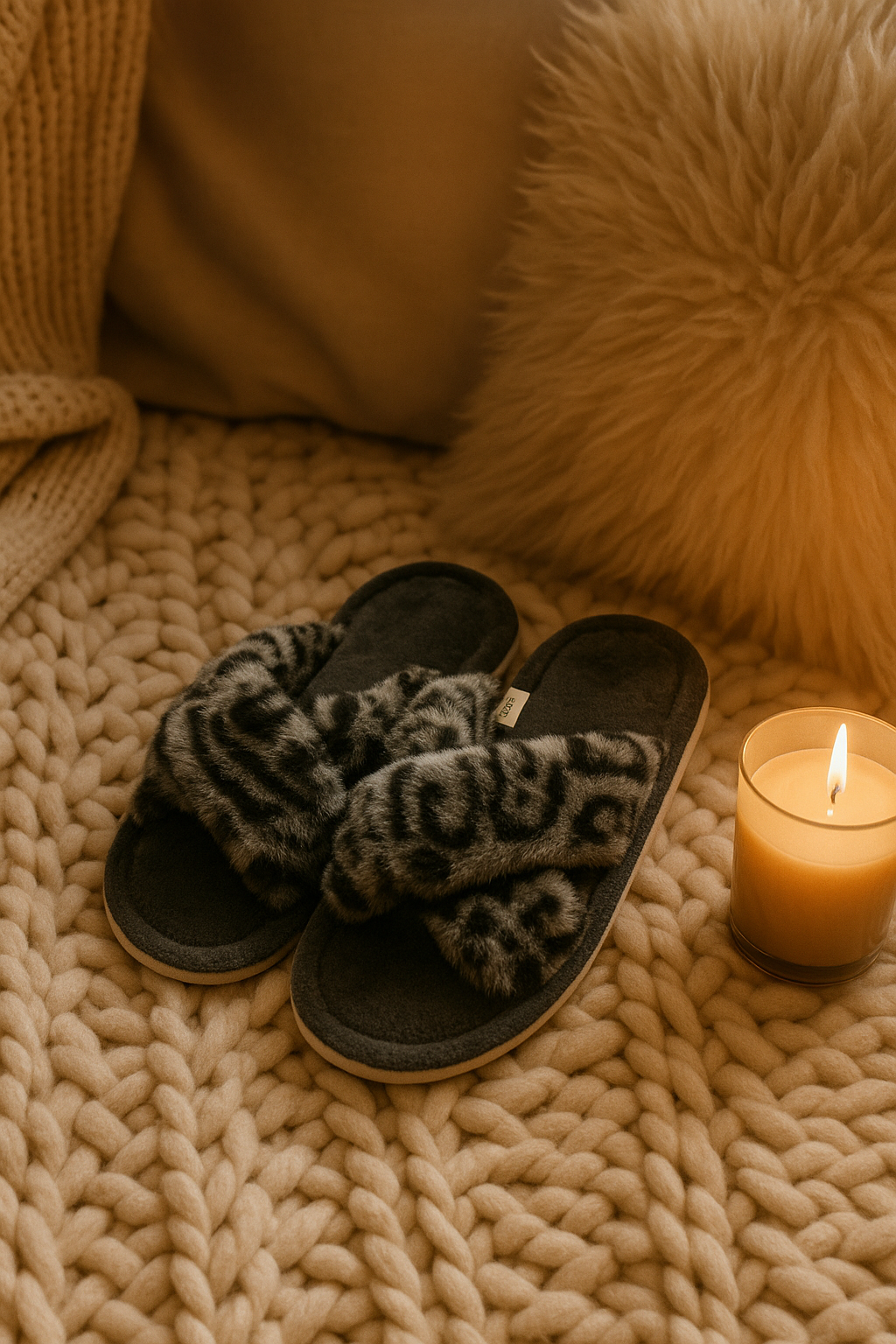 Mules d'hiver pour femme léopard noir | Confortables & Antidérapants