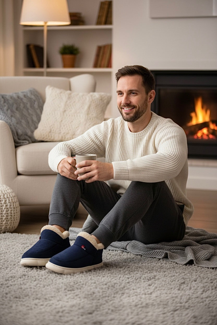 Pantoufles bottes homme bleu marine