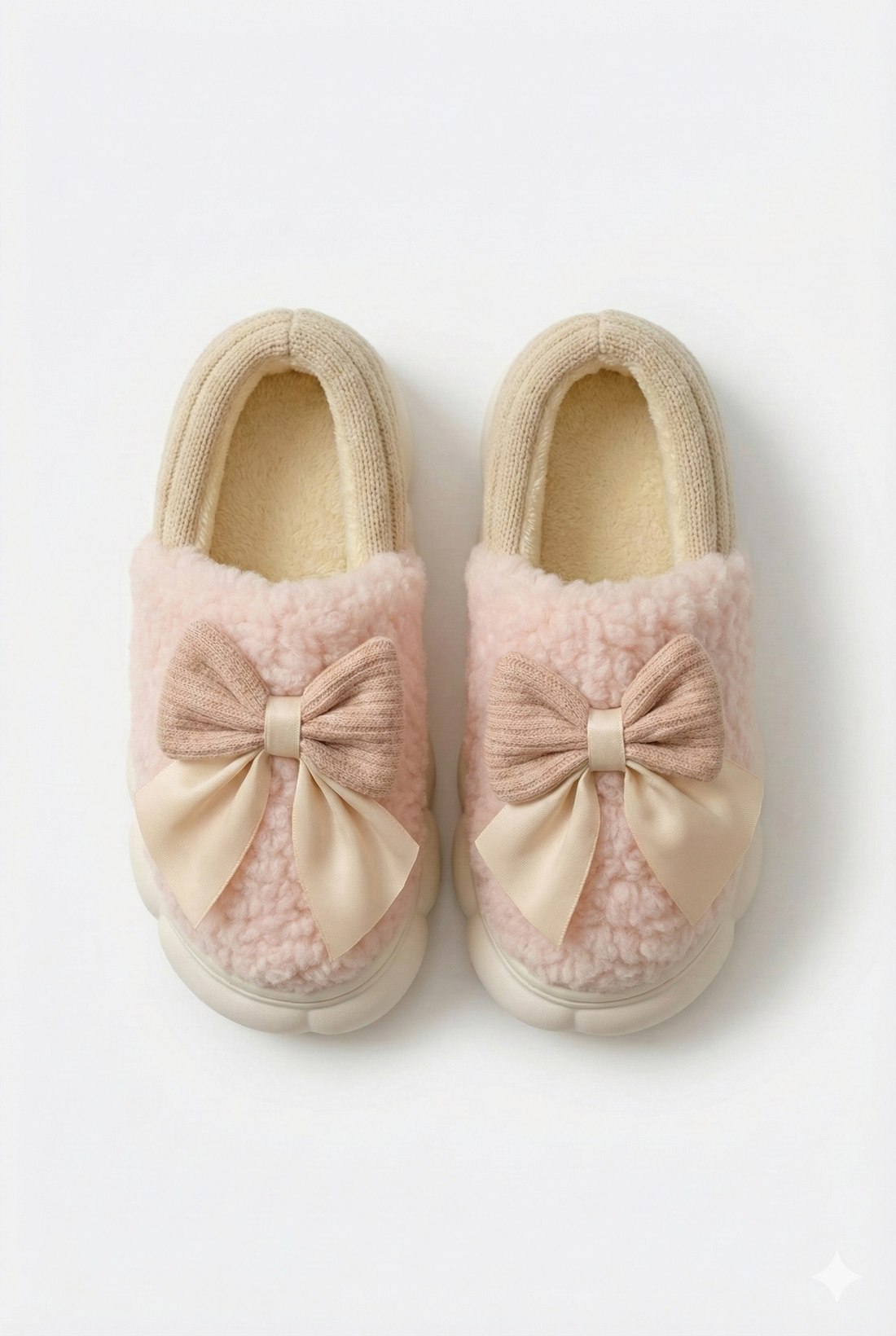 Pantoufles rose à noeud Femme | Fourrés & chaud